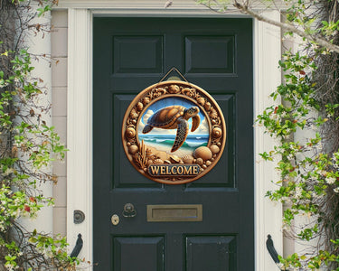 Welcome Turtle Colorful Door Hanger - Bright Wooden Sign, Fun Home Decor for Front Door, Seasonal & Year-Round Use, Vibrant Entryway Accent